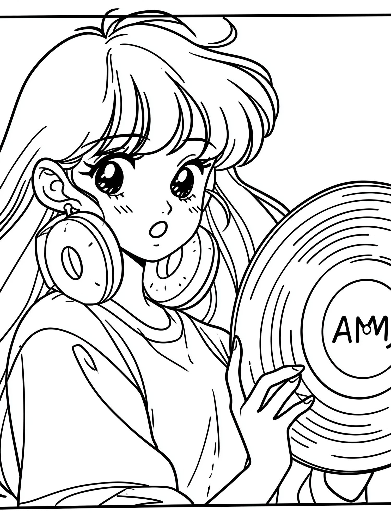 Anime Girl with Vinyl Record Poster. poster detail
