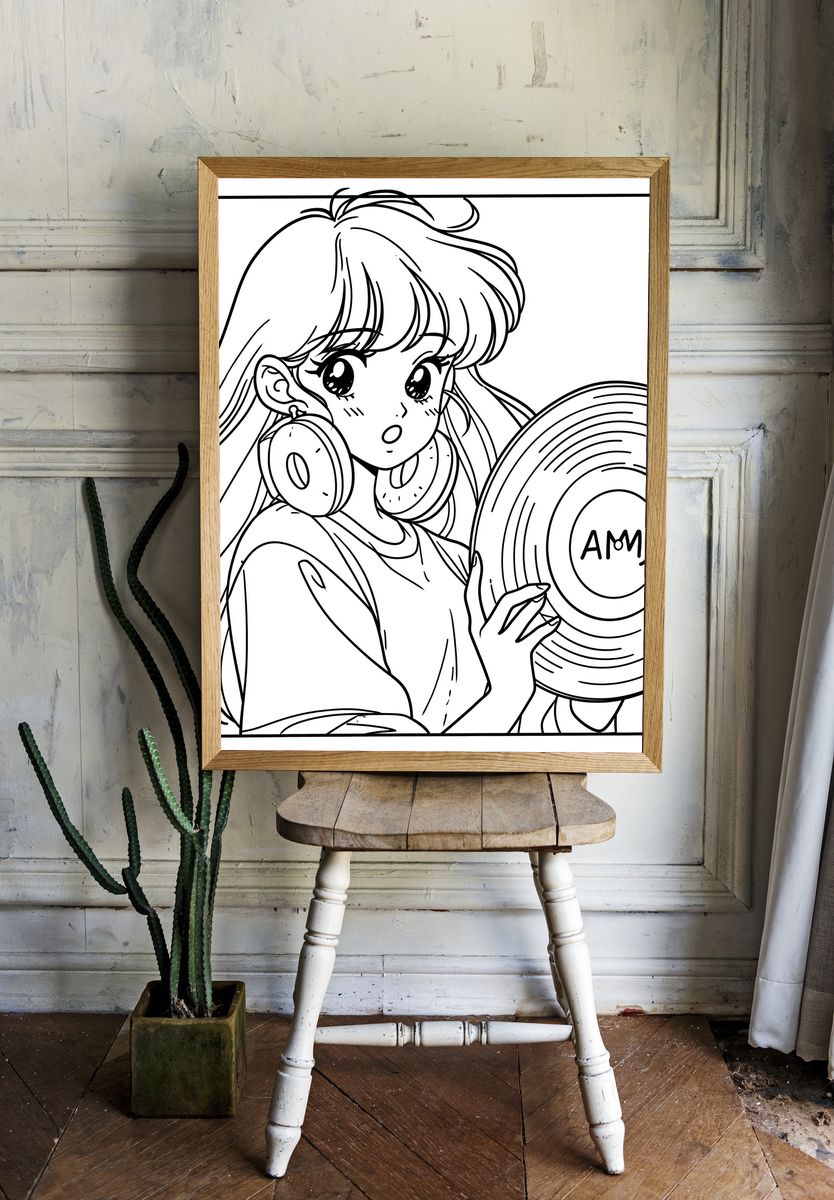 Anime Girl with Vinyl Record Poster. — room view 1