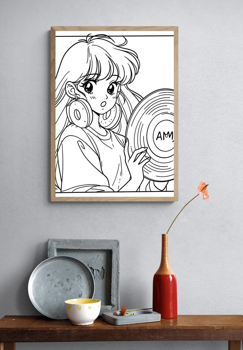 Anime Girl with Vinyl Record Poster. — room view 3