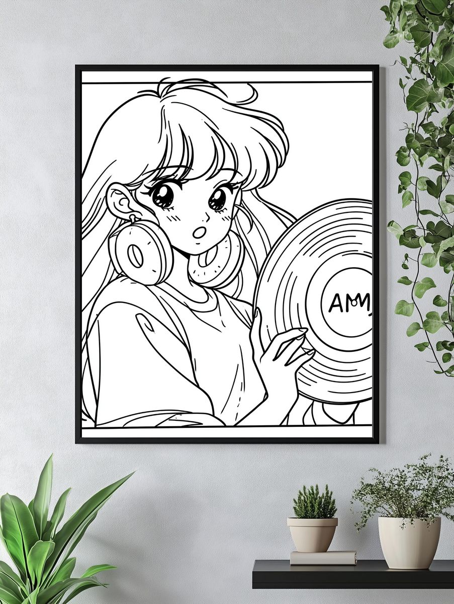 Anime Girl with Vinyl Record Poster. — room view 4