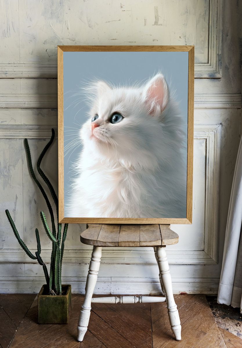White Kitten Portrait Print. — room view 1