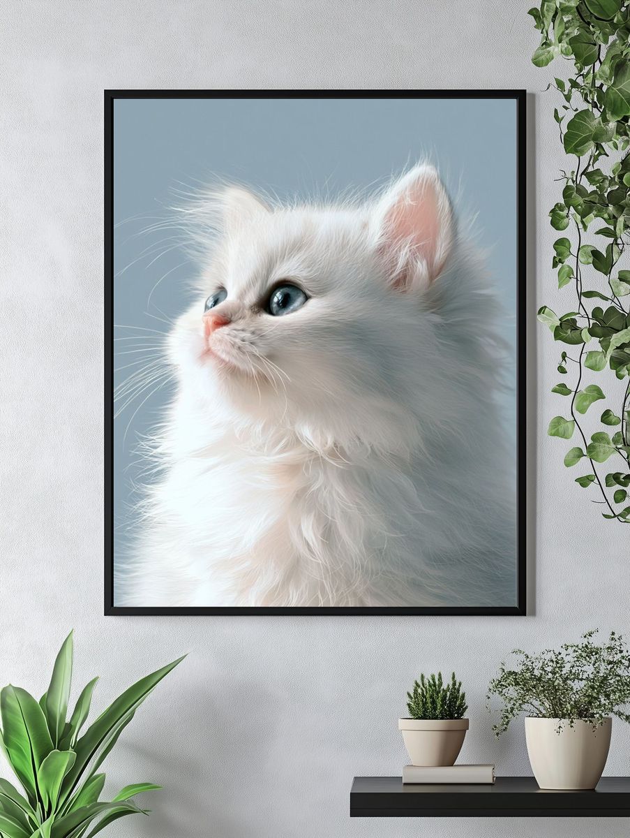 White Kitten Portrait Print. — room view 4