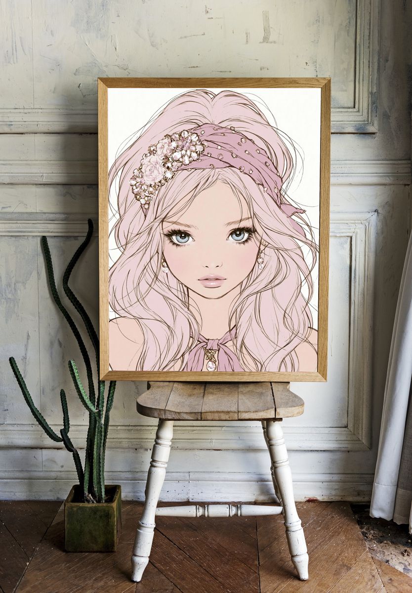 Pastel Princess Portrait Print. — room view 1