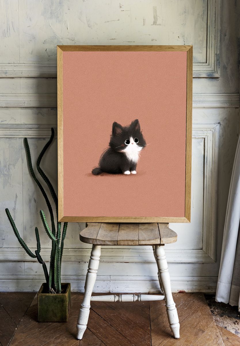 Tuxedo Kitten Illustration Poster. room preview