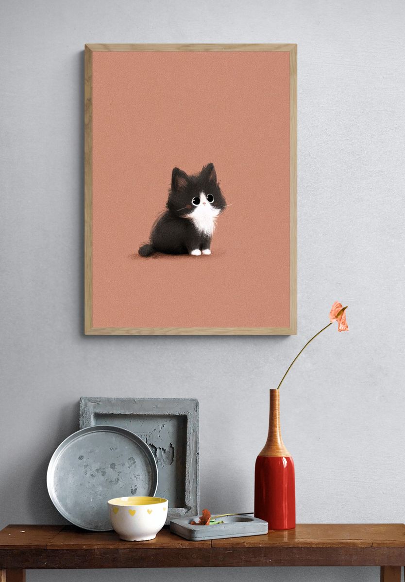 Tuxedo Kitten Illustration Poster. — room view 3