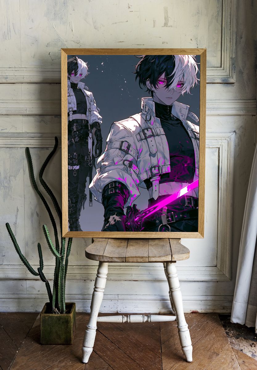 Anime Cyberpunk Swordsman Poster. room preview