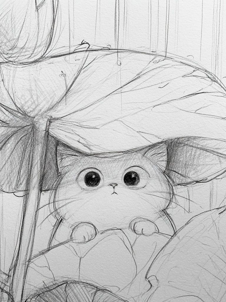 Cat Under Mushroom Sketch Poster. poster detail