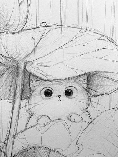Cat Under Mushroom Sketch Poster.