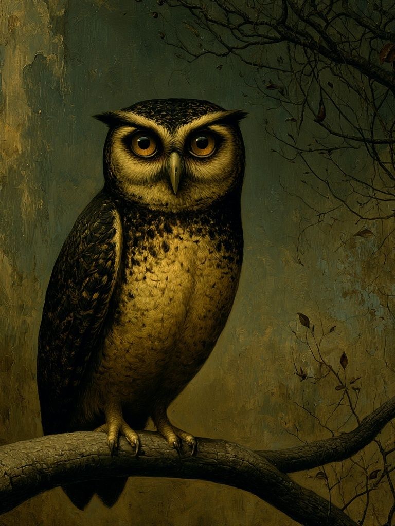 Owl on Branch Illustration Poster. poster detail