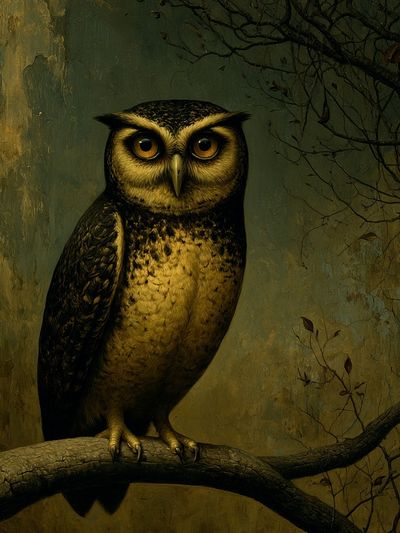 Owl on Branch Illustration Poster. poster