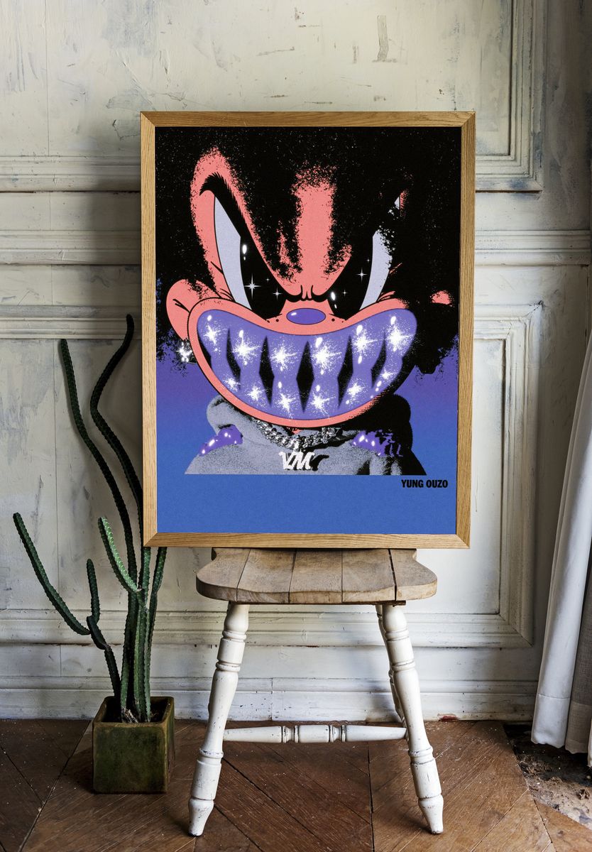 Yung Ouzo Cartoon Portrait Poster. room preview