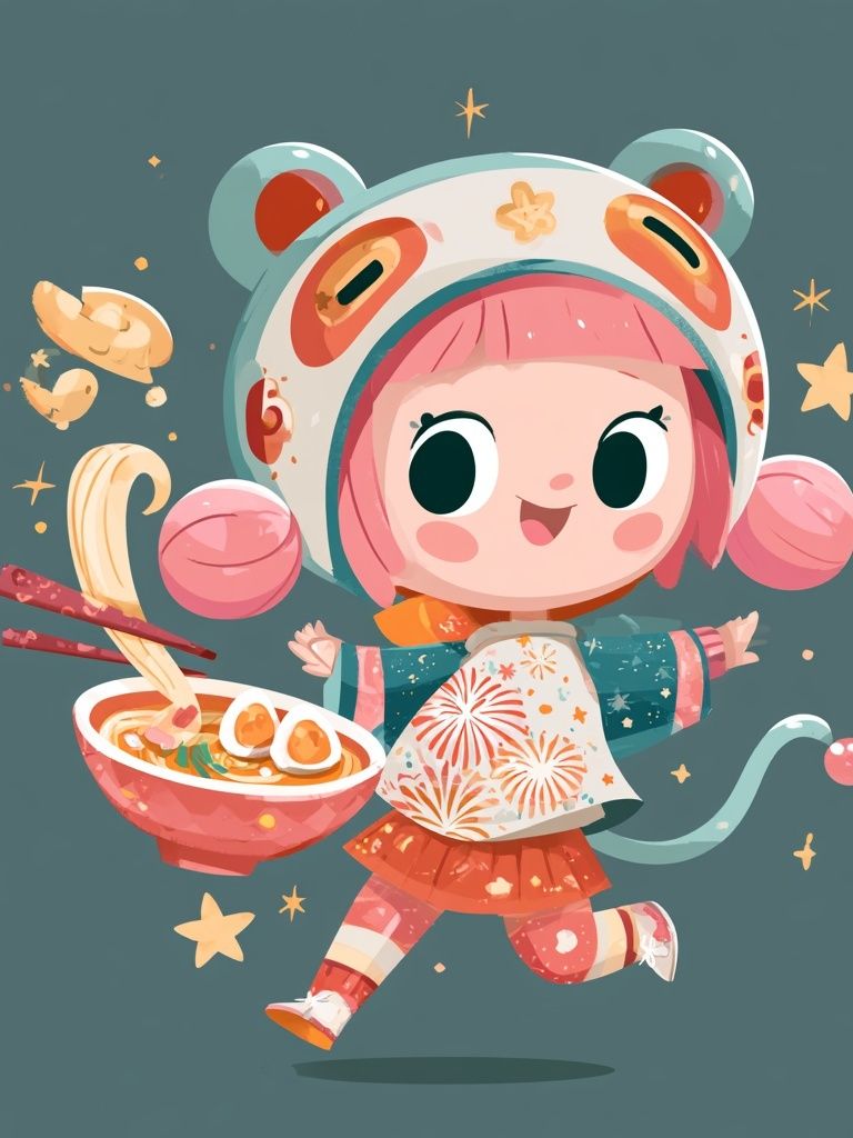 Kawaii Ramen Girl Illustration Poster. poster detail
