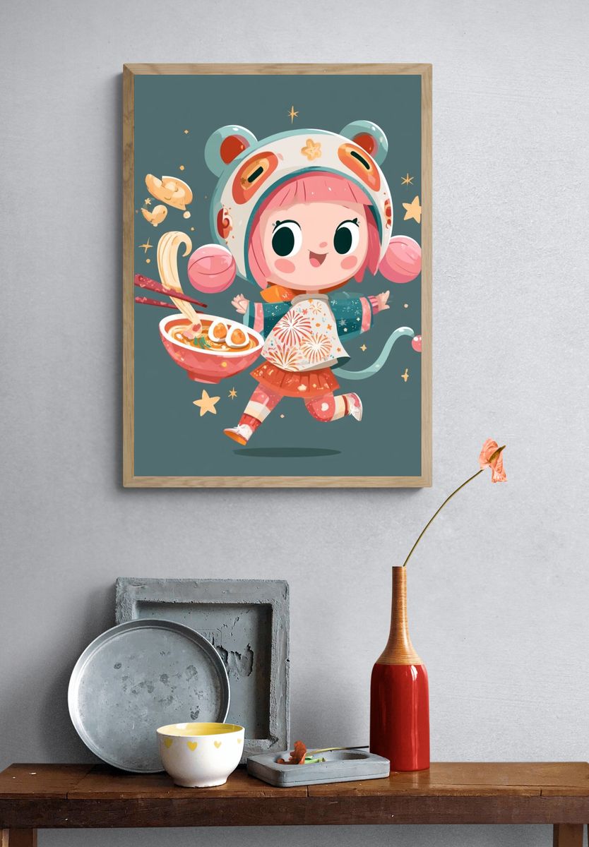 Kawaii Ramen Girl Illustration Poster. — room view 3