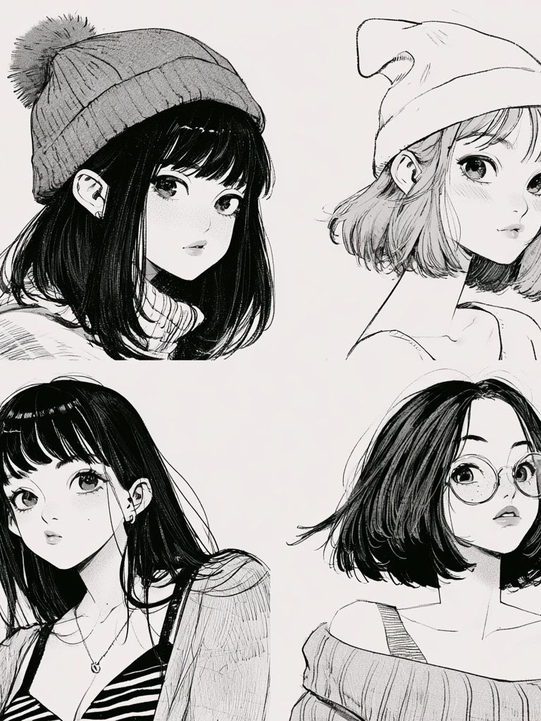 Manga Girls Portraits Print. poster — anime art