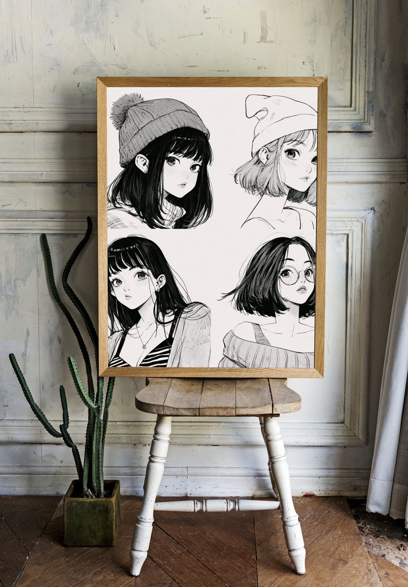 Manga Girls Portraits Print. — room view 1