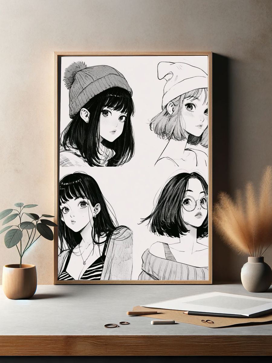 Manga Girls Portraits Print. — room view 2