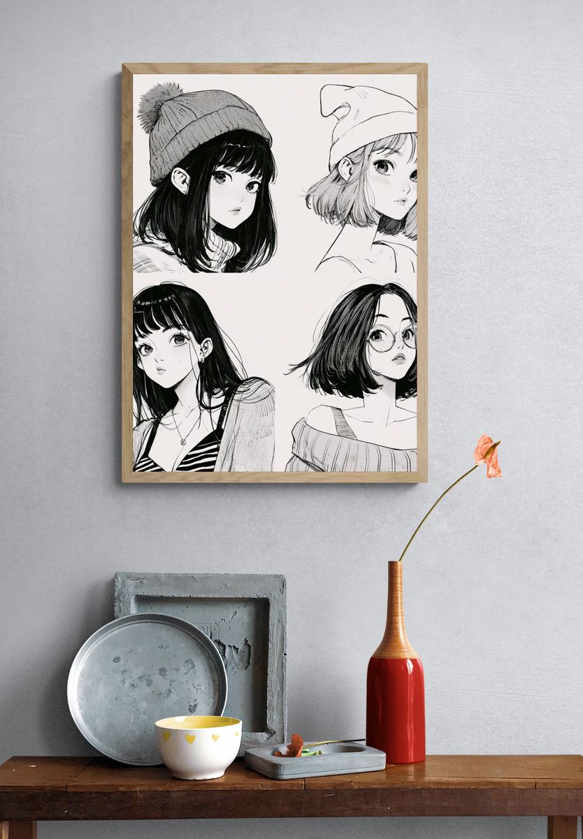 Manga Girls Portraits Print. — room view 3