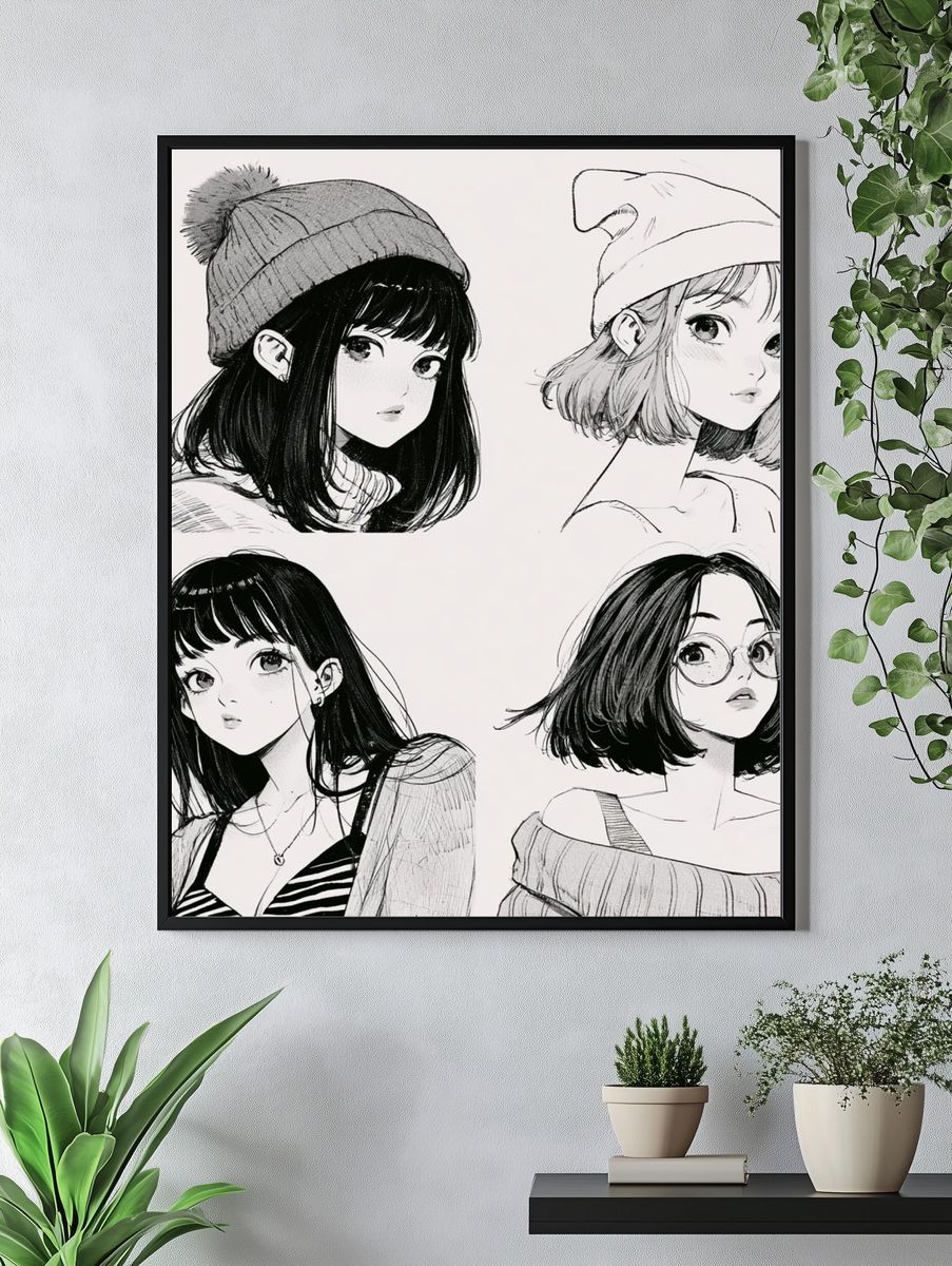 Manga Girls Portraits Print. — room view 4