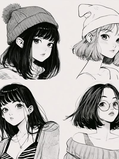 Manga Girls Portraits Print. poster