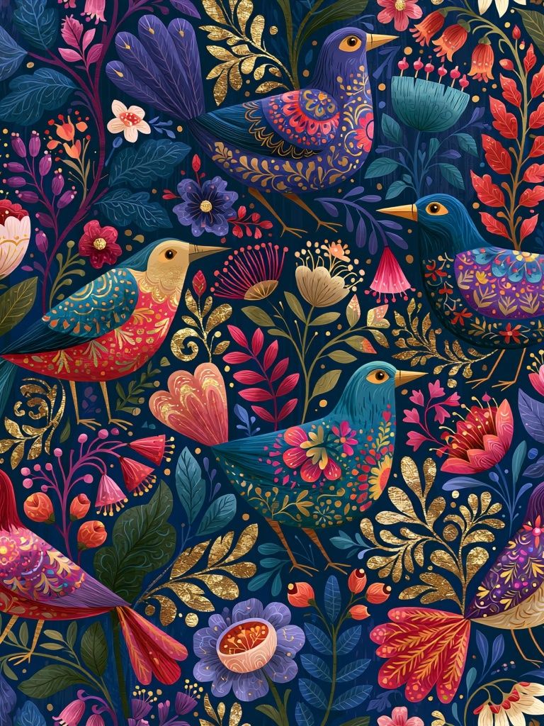 Decorative Birds Botanical Print. poster — animals art