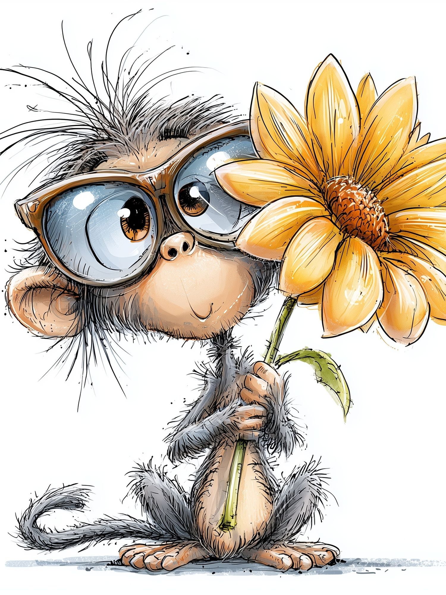 Monkey with Flower Illustration Poster. poster — animals art