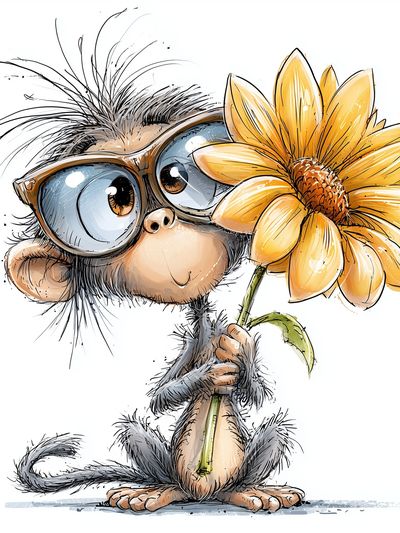 Monkey with Flower Illustration Poster. poster