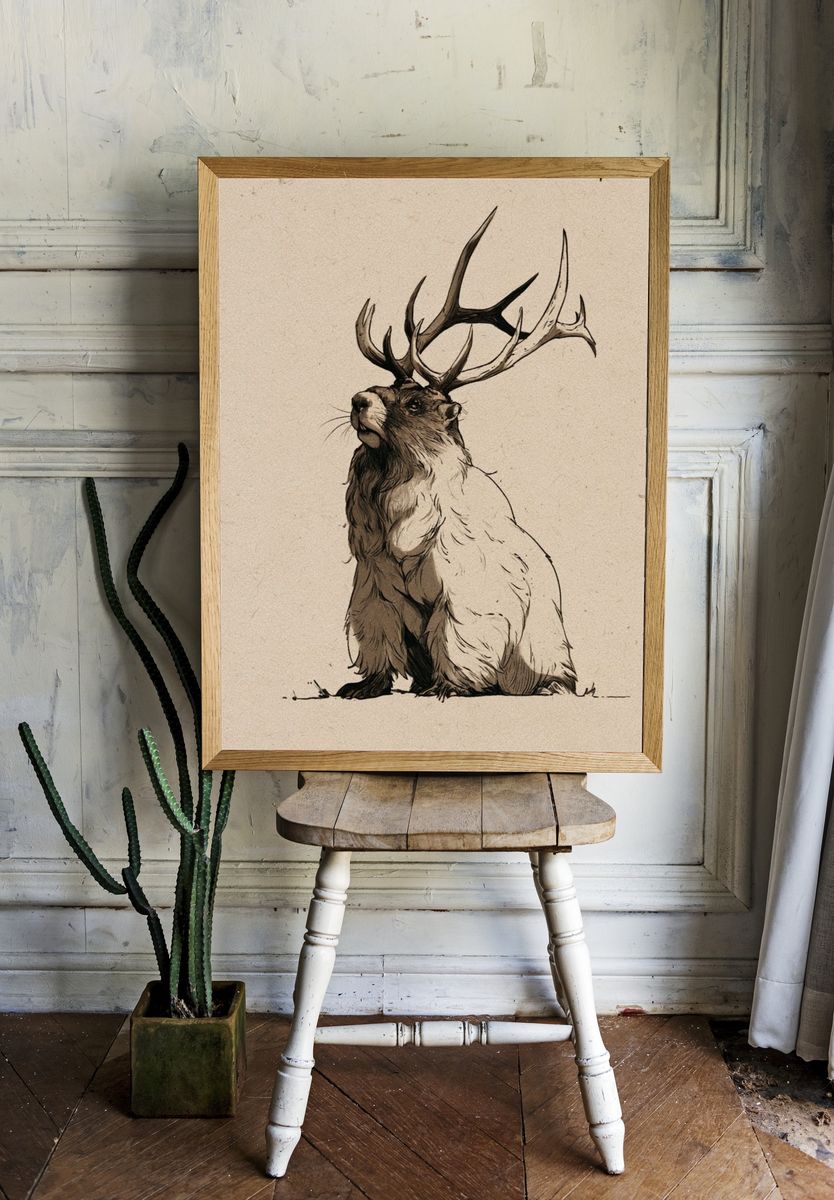 Majestic Deer Illustration Poster. — room view 1