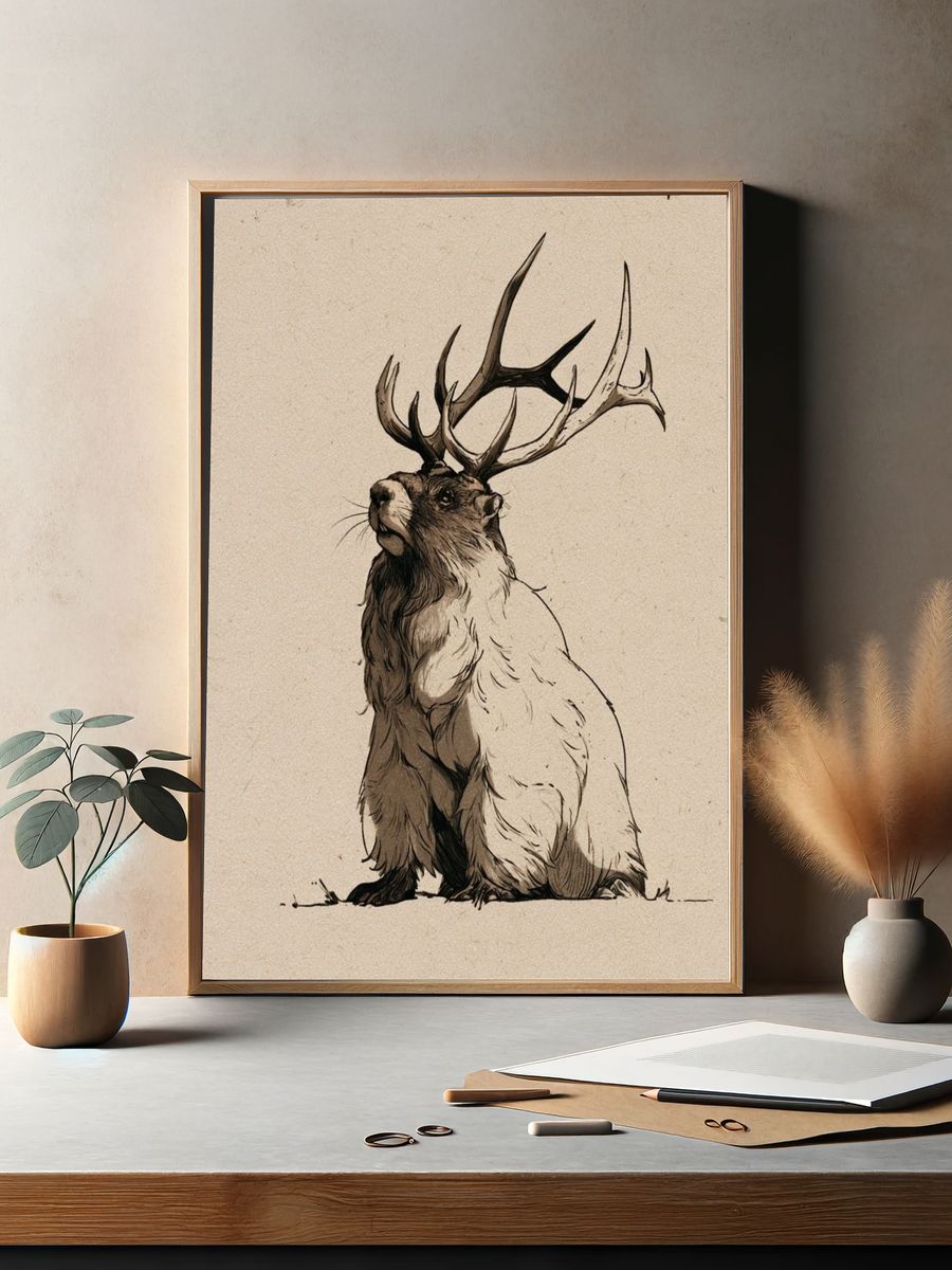 Majestic Deer Illustration Poster. — room view 2