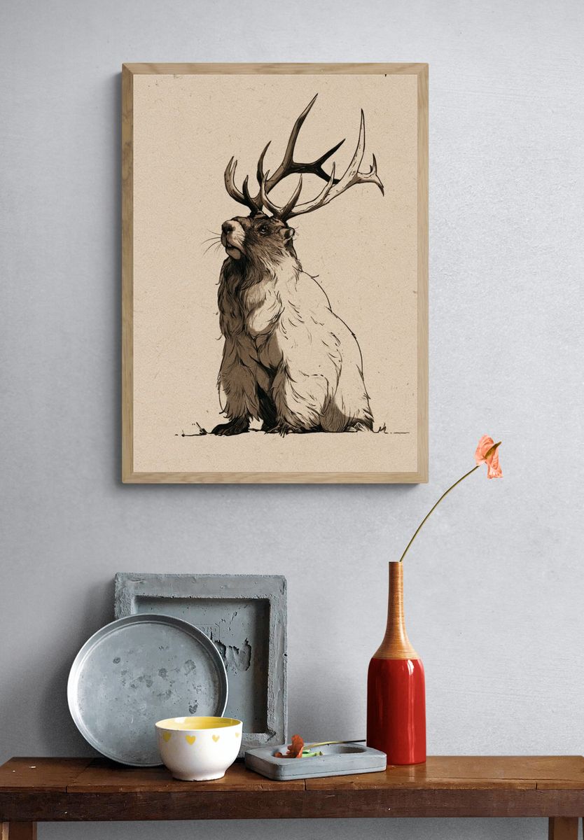 Majestic Deer Illustration Poster. — room view 3