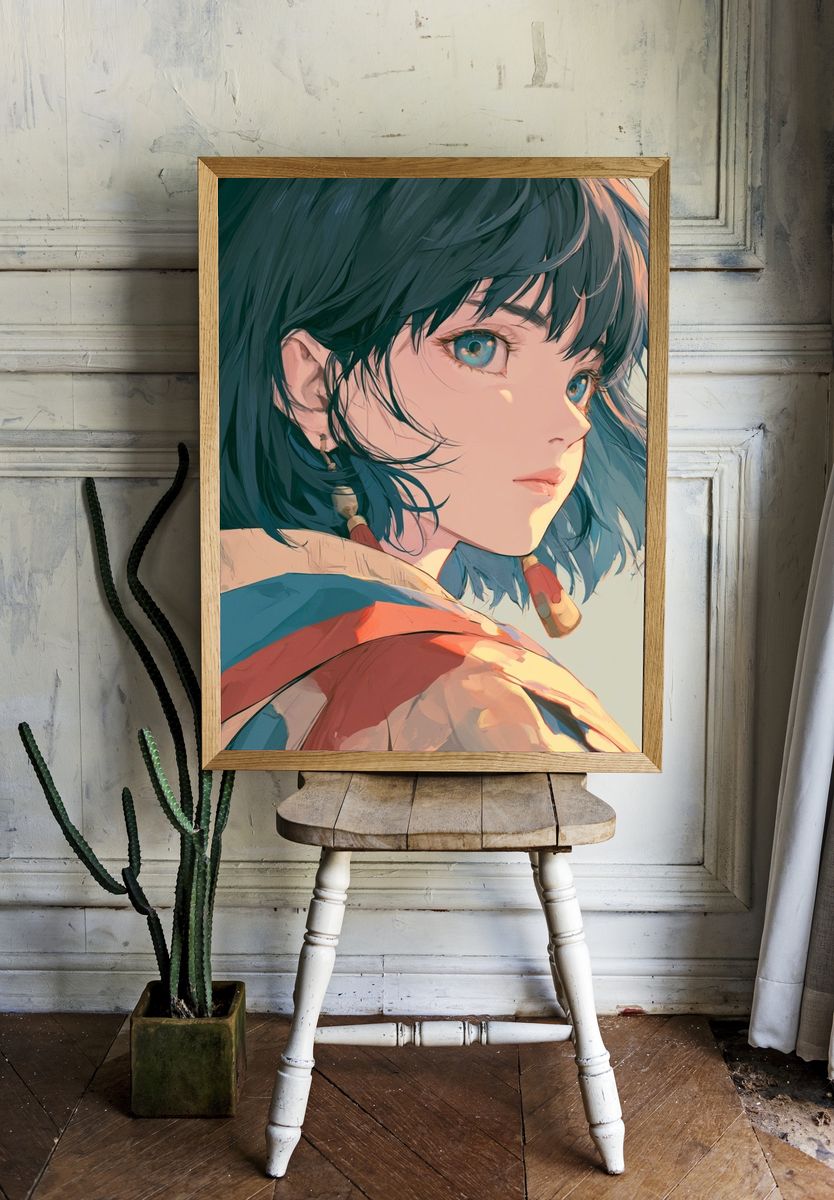 Blue-Haired Anime Portrait Poster. — room view 1