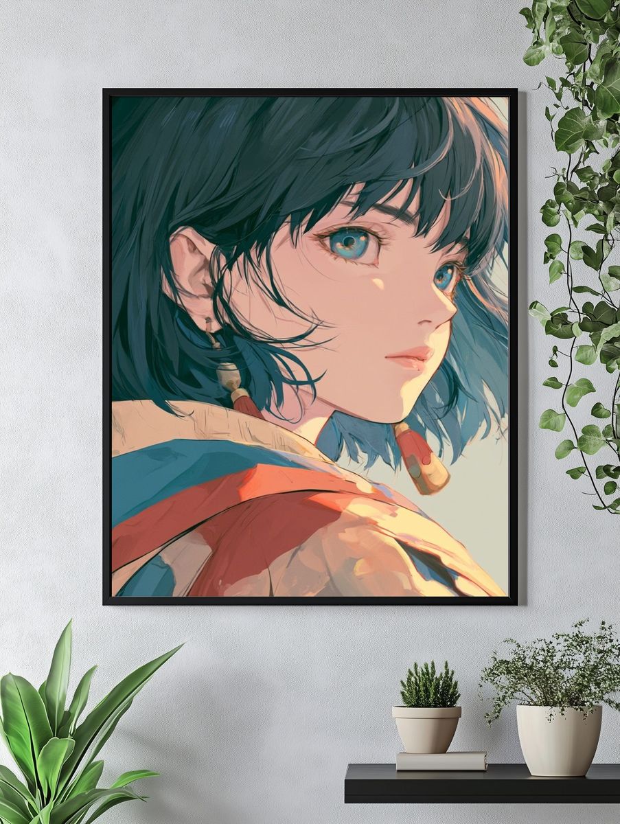 Blue-Haired Anime Portrait Poster. — room view 4