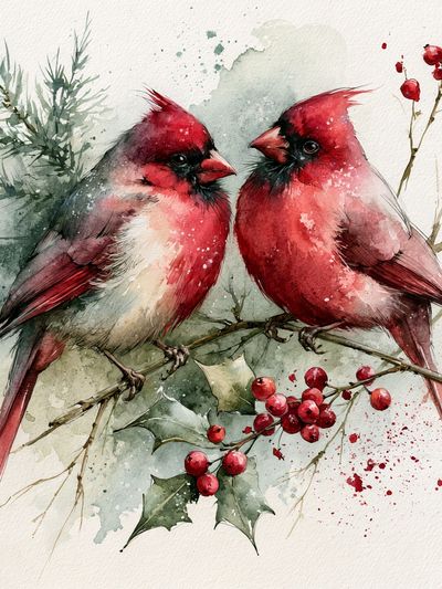 Cardinal Pair Watercolor Poster.