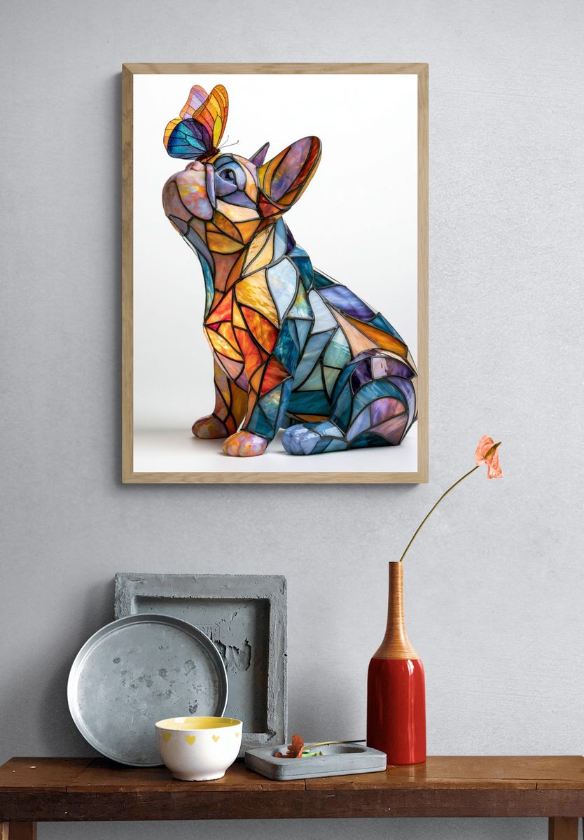 Stained Glass French Bulldog Poster. — room view 3