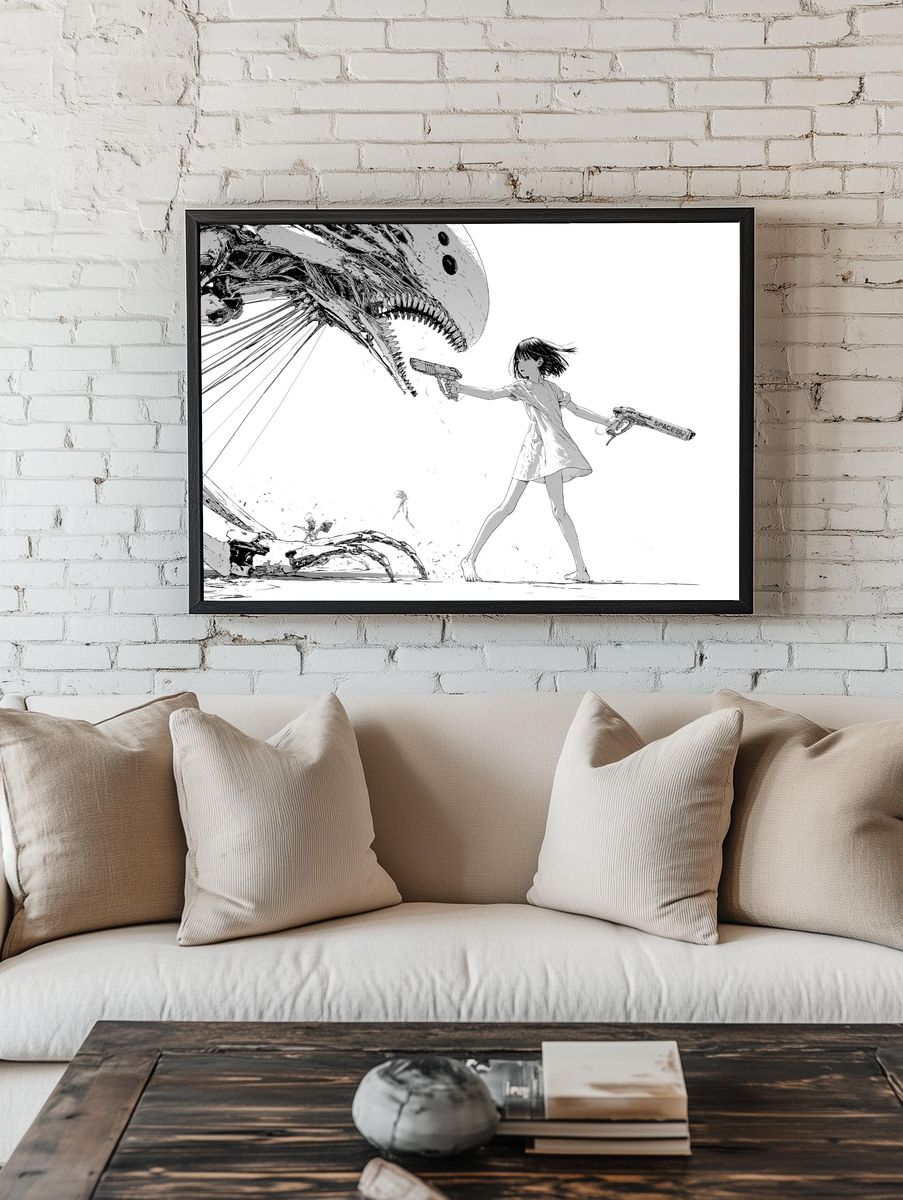 Anime Girl vs Monster Print. — room view 1
