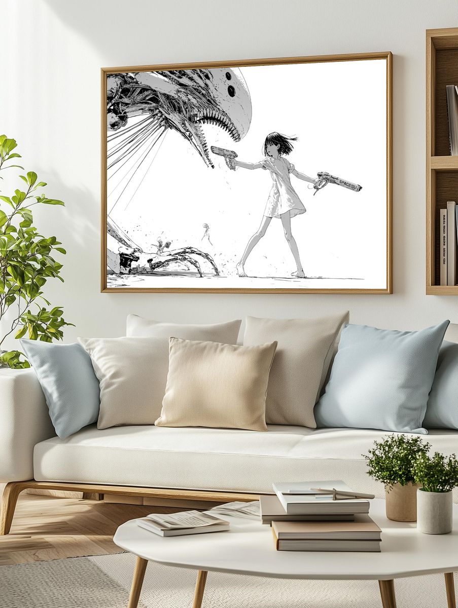 Anime Girl vs Monster Print. — room view 2