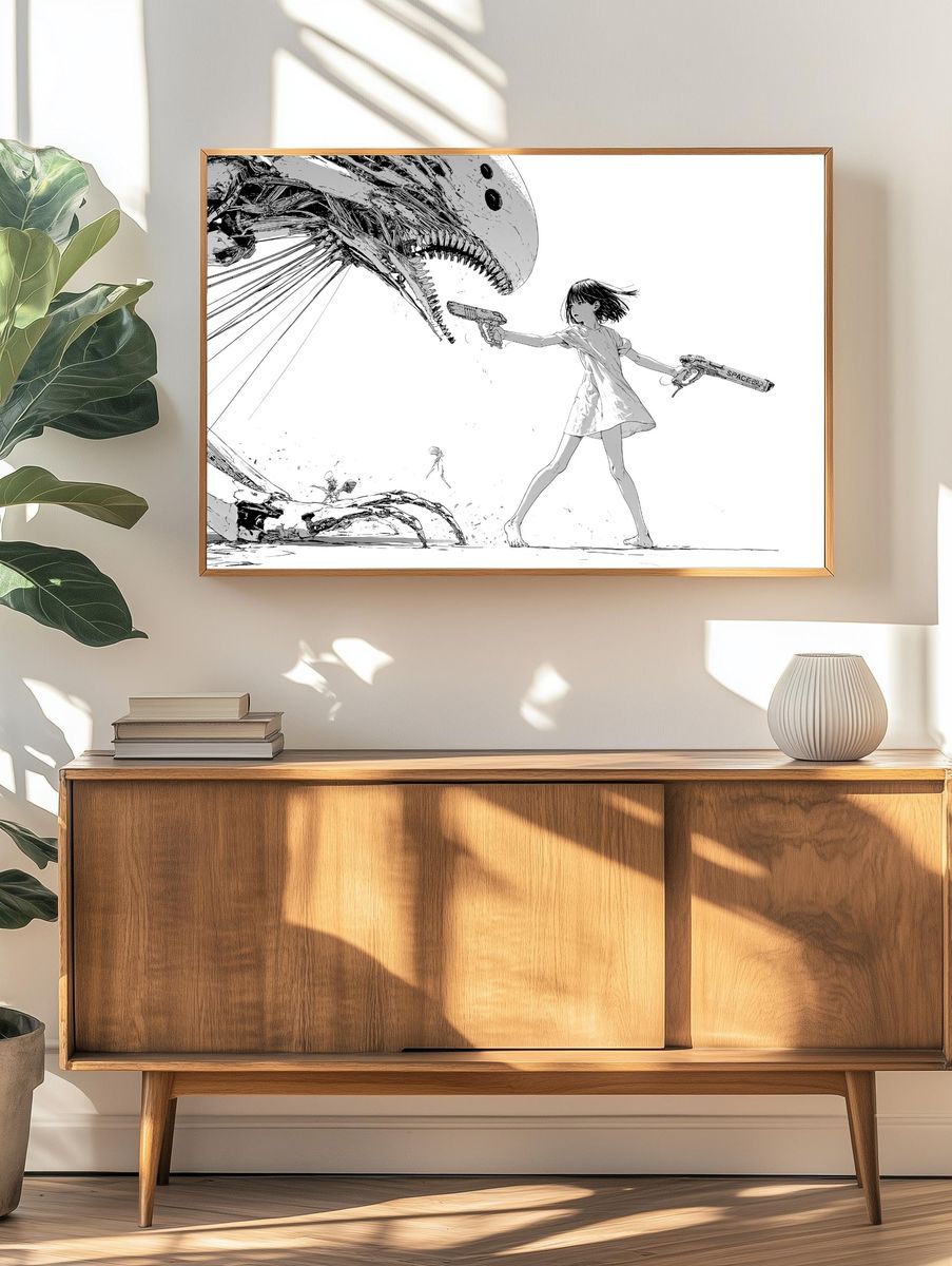 Anime Girl vs Monster Print. — room view 3