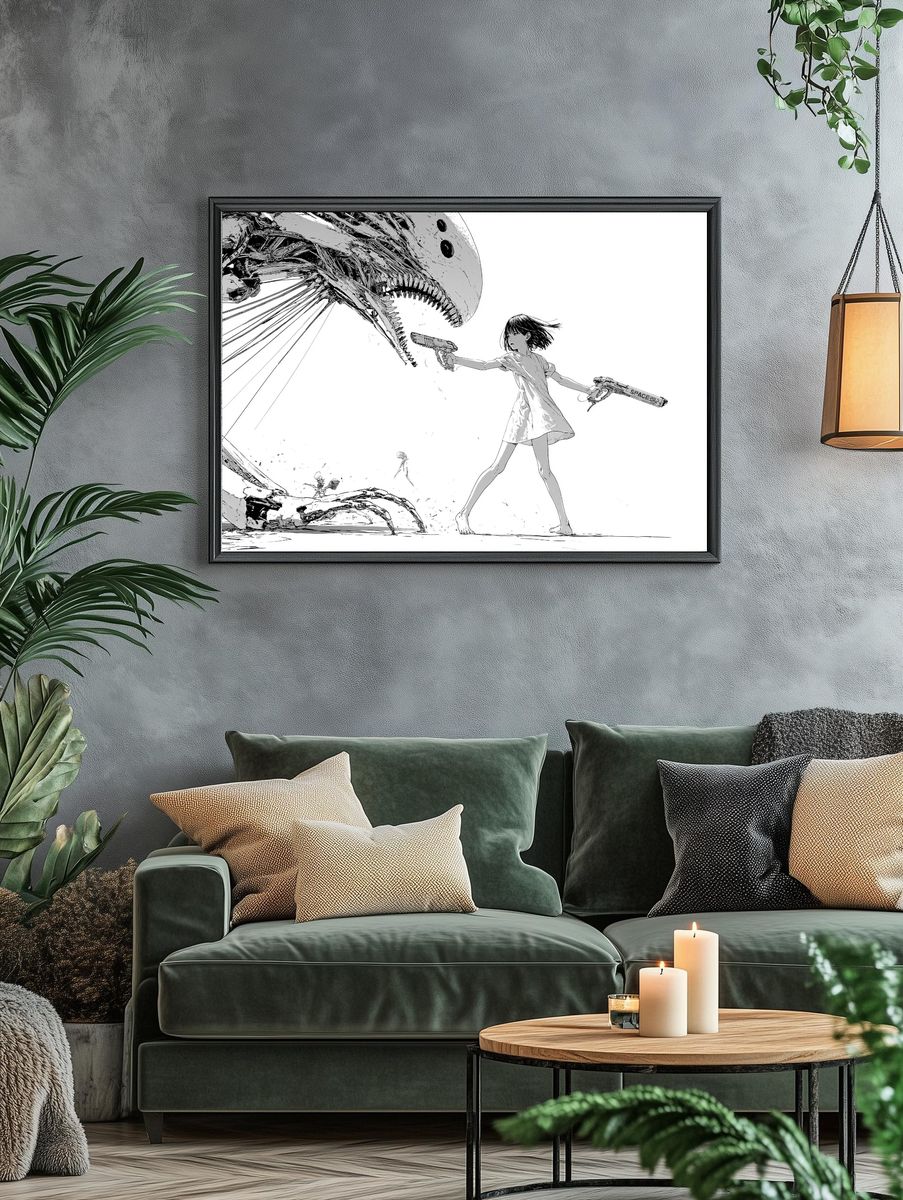 Anime Girl vs Monster Print. — room view 4