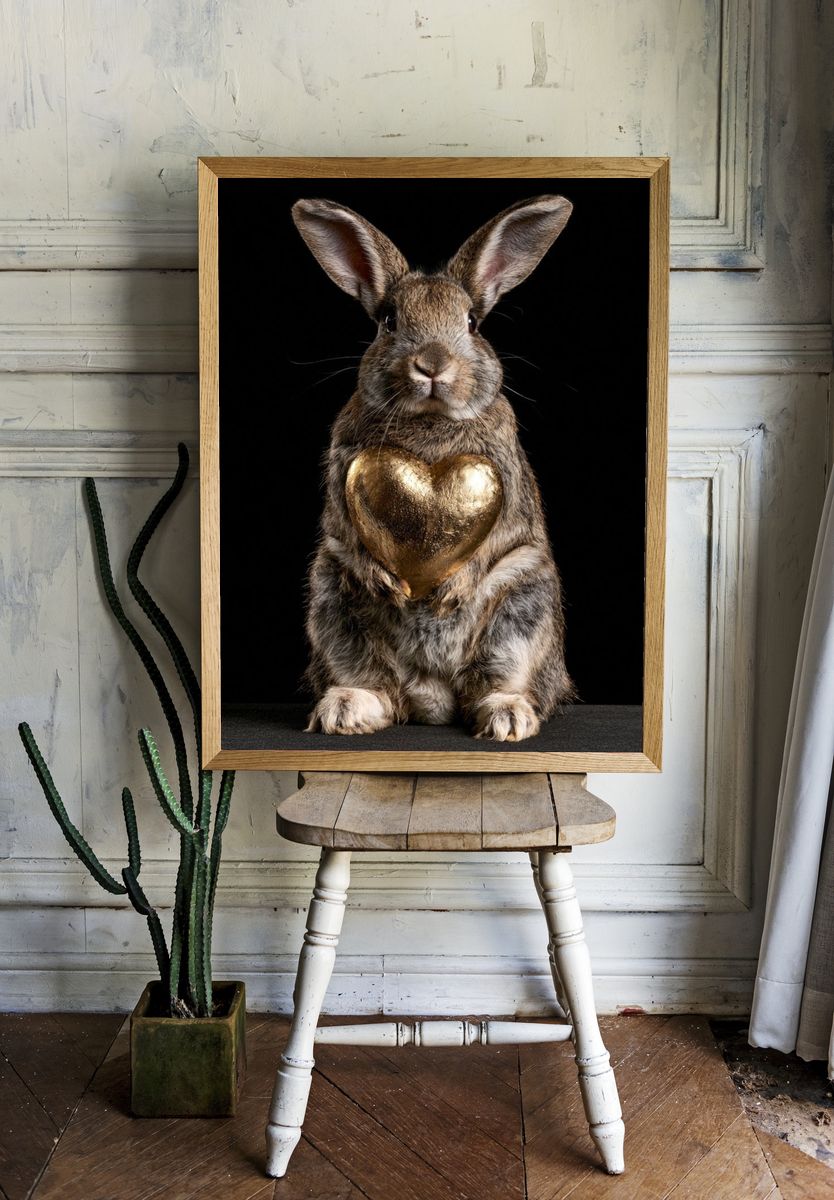 Rabbit with Golden Heart Poster. — room view 1