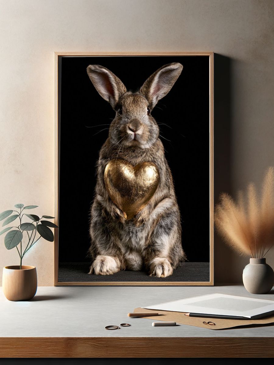 Rabbit with Golden Heart Poster. — room view 2