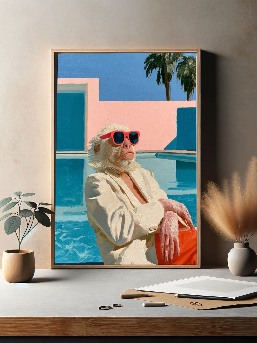 Poolside Monkey Portrait Print. — room view 2
