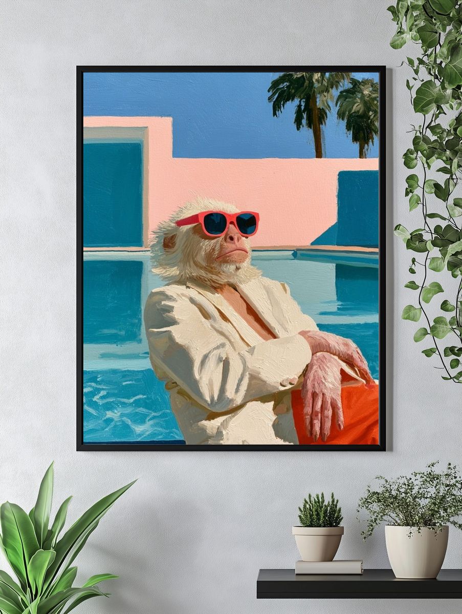 Poolside Monkey Portrait Print. — room view 4