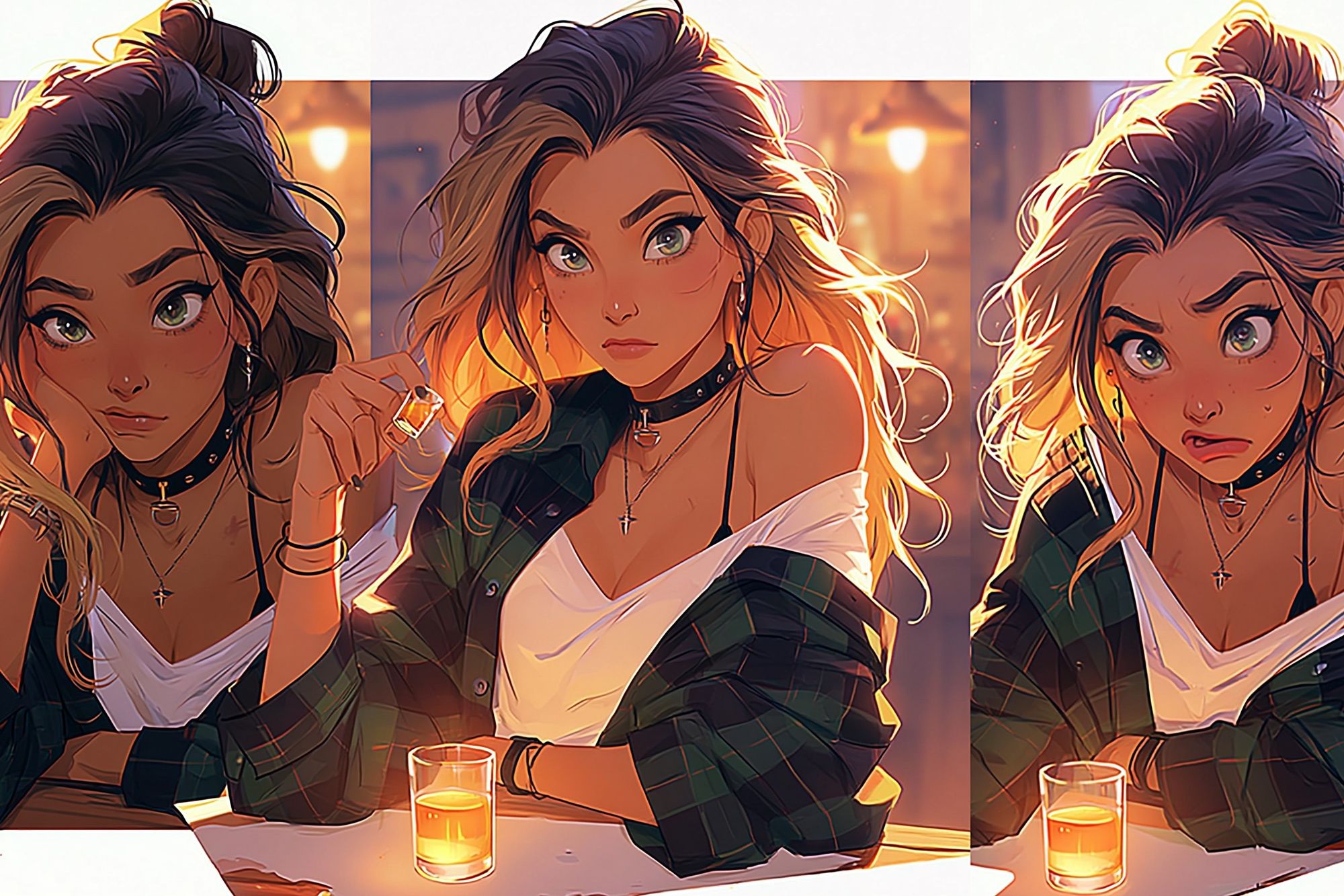 Anime Girl Trio Bar Scene Poster. poster — anime art