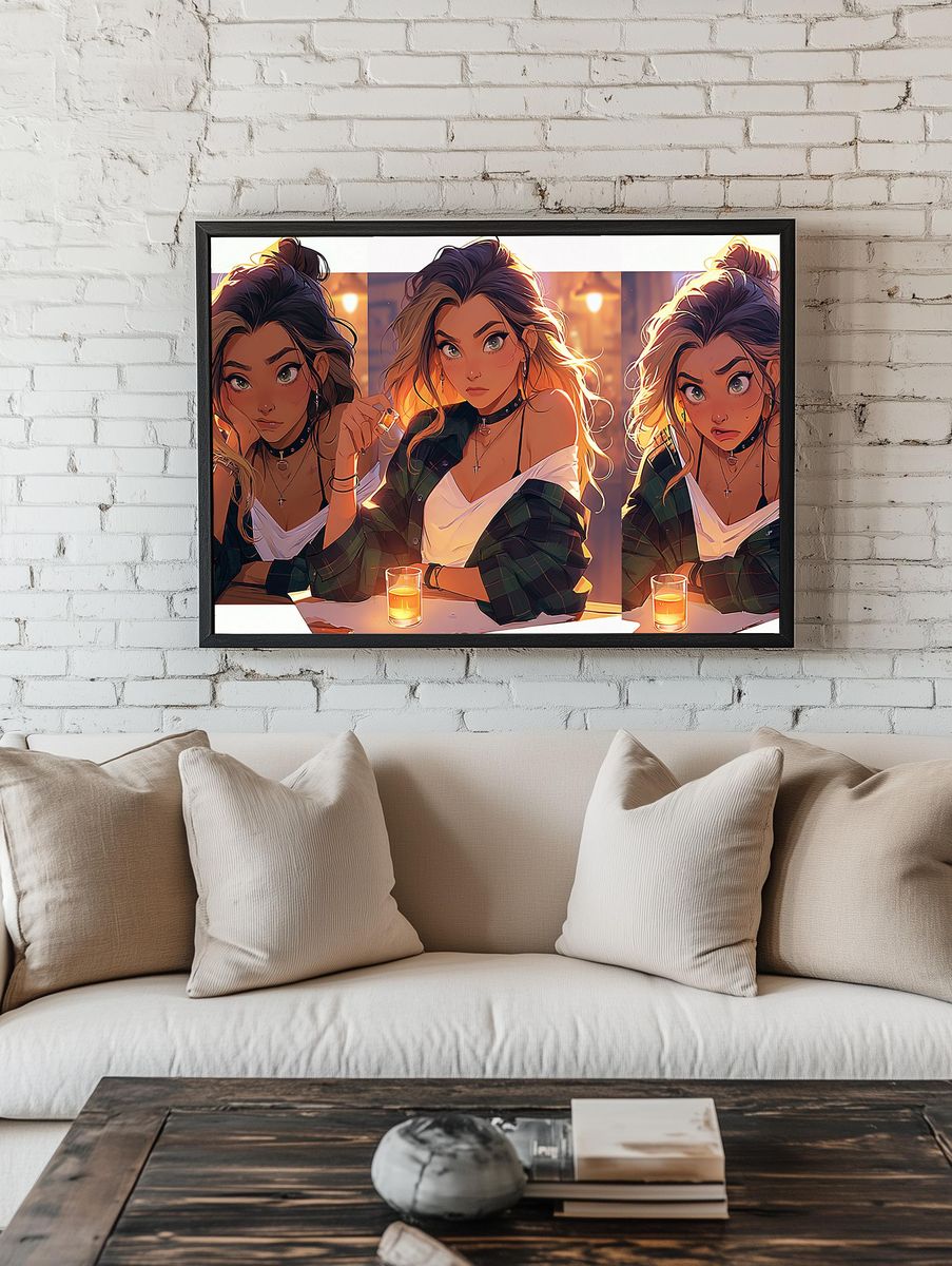 Anime Girl Trio Bar Scene Poster. — room view 1