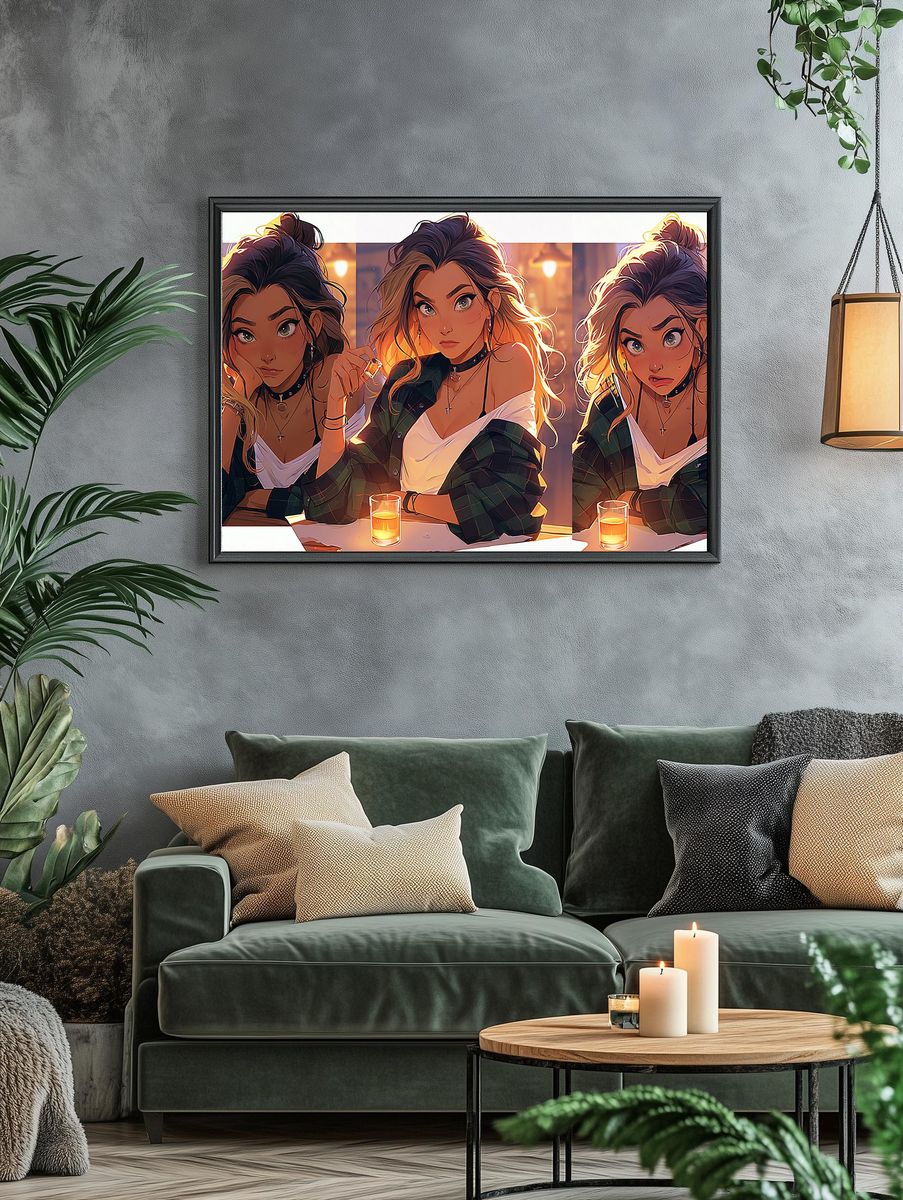 Anime Girl Trio Bar Scene Poster. — room view 4