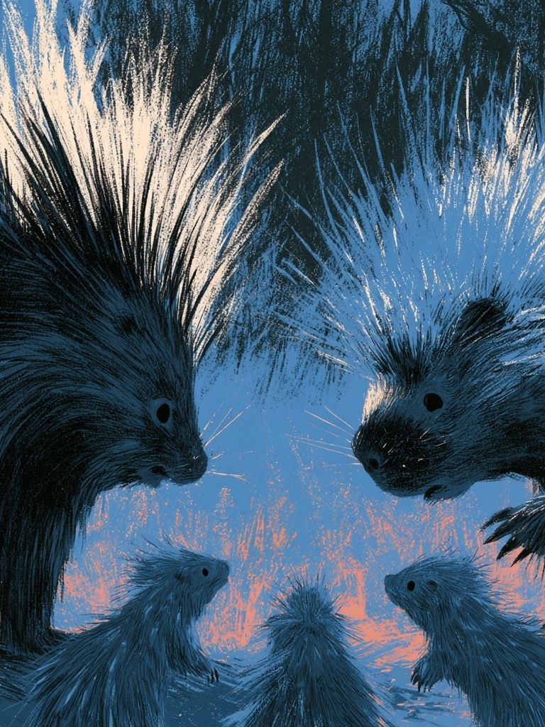 Porcupine Family Illustration Poster. poster — animals art