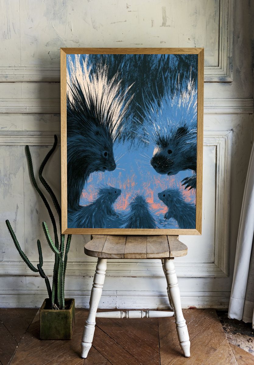 Porcupine Family Illustration Poster. room preview