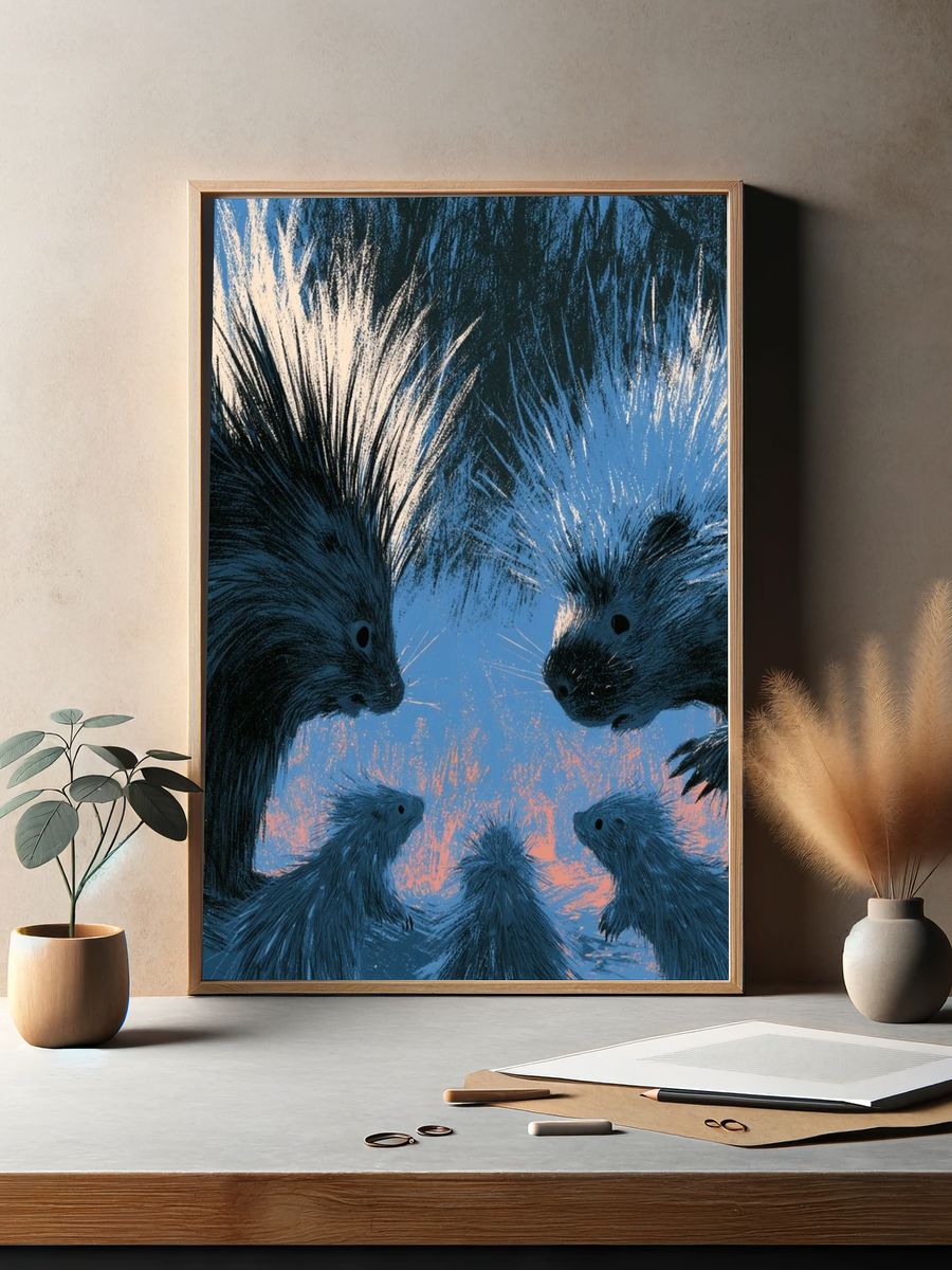Porcupine Family Illustration Poster. — room view 2