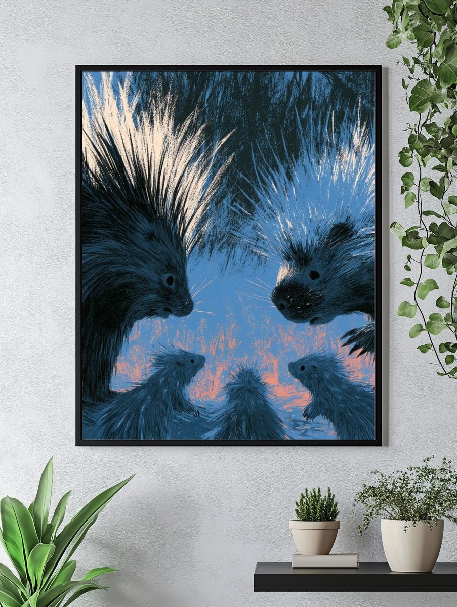 Porcupine Family Illustration Poster. — room view 4