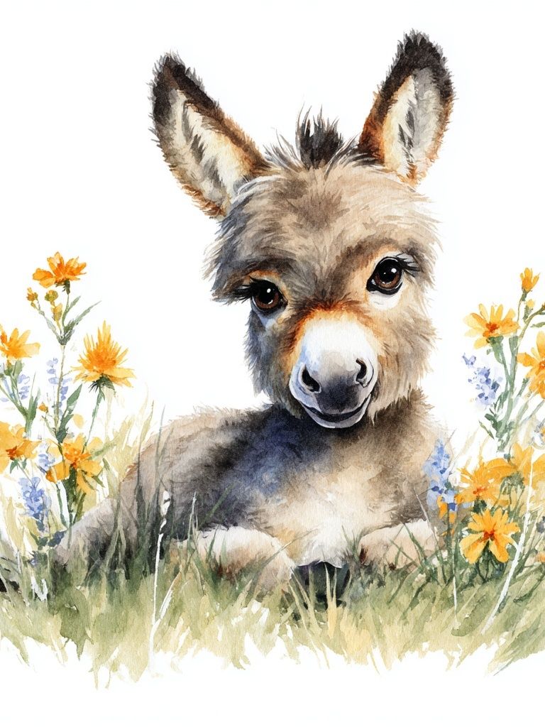 Baby Donkey Watercolor Poster. poster detail