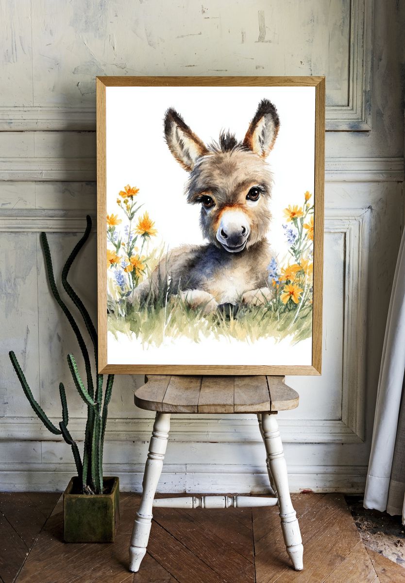 Baby Donkey Watercolor Poster room preview